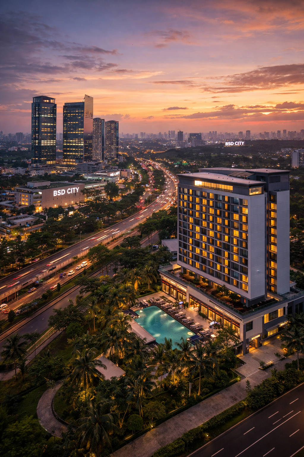 Kawasan BSD City atau Bumi Serpong Damai dengan hotel modern