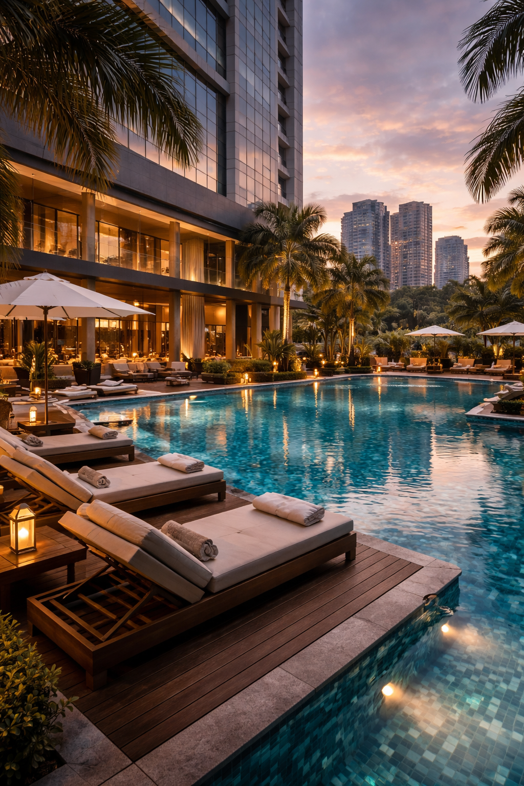 Kolam renang hotel di BSD saat sunset